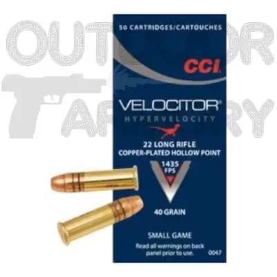 CCI Velocitor Ammo .22LR 40gr Plated Lead HP – Box Of 50