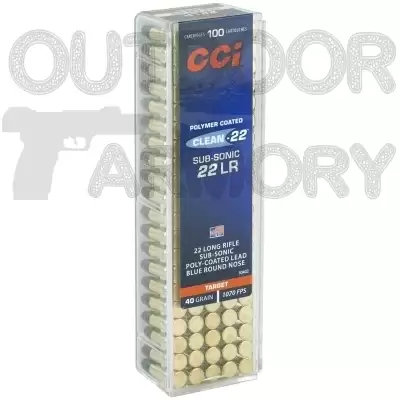 CCI Clean-22 Sub Sonic Ammo 22LR 40gr Polymer Blue Coated Lead Rounds Nose 934CC – 100 Rounds
