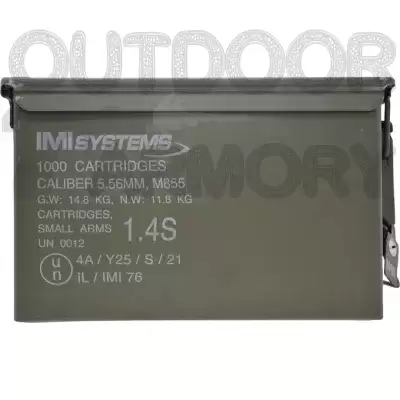 IMI Ammunition 5.56x45mm NATO 62 Grain M855 SS109 Penetrator Full Metal Jacket (FMJ) Boat Tail (BT) Ammo Can of 1000 (100 Sealed 10-Round Clips)