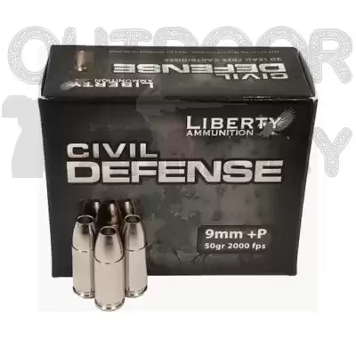 Liberty Civil Defense Ammunition 9mm Luger +P 50 Grain Fragmenting Hollow Point Lead-Free Box of 20