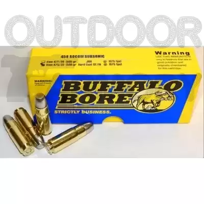 Buffalo Bore Ammunition 458 SOCOM Subsonic 500 Grain Hard Cast Lead Gas Check Flat Nose Box of 20