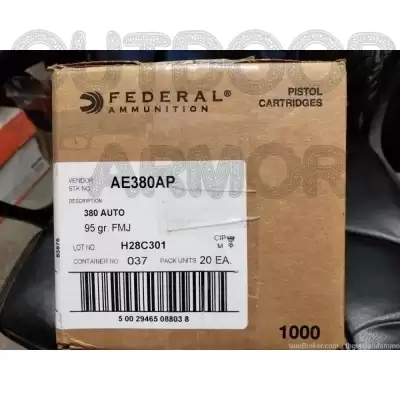 RDY2SHIP 1000 ROUNDS NEW FEDERAL AMERICAN EAGLE .380 ACP 95 FMJ BRASS 380