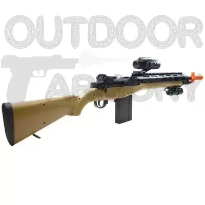  AGM M14 SoCom Spring Airsoft Rifle w/ Red Dot Scope & Flashlight, Tan