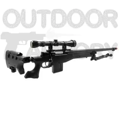 WELL L96 Airsoft Spring Sniper Rifle with Folding Stock, Scope, Bipod, and Monopod